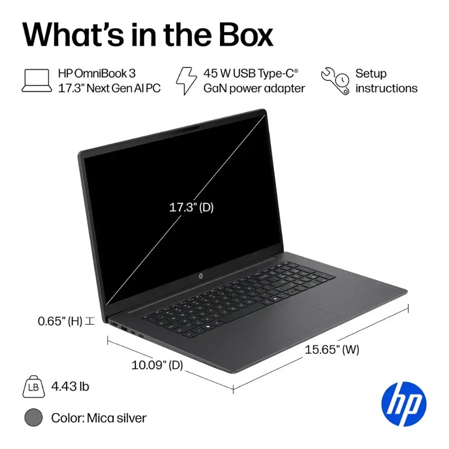 HP OmniBook 3 17-DG0107DX Intel AI U7 255U – Notebook – 17,3″ – 512 GB / 16 GB RAM