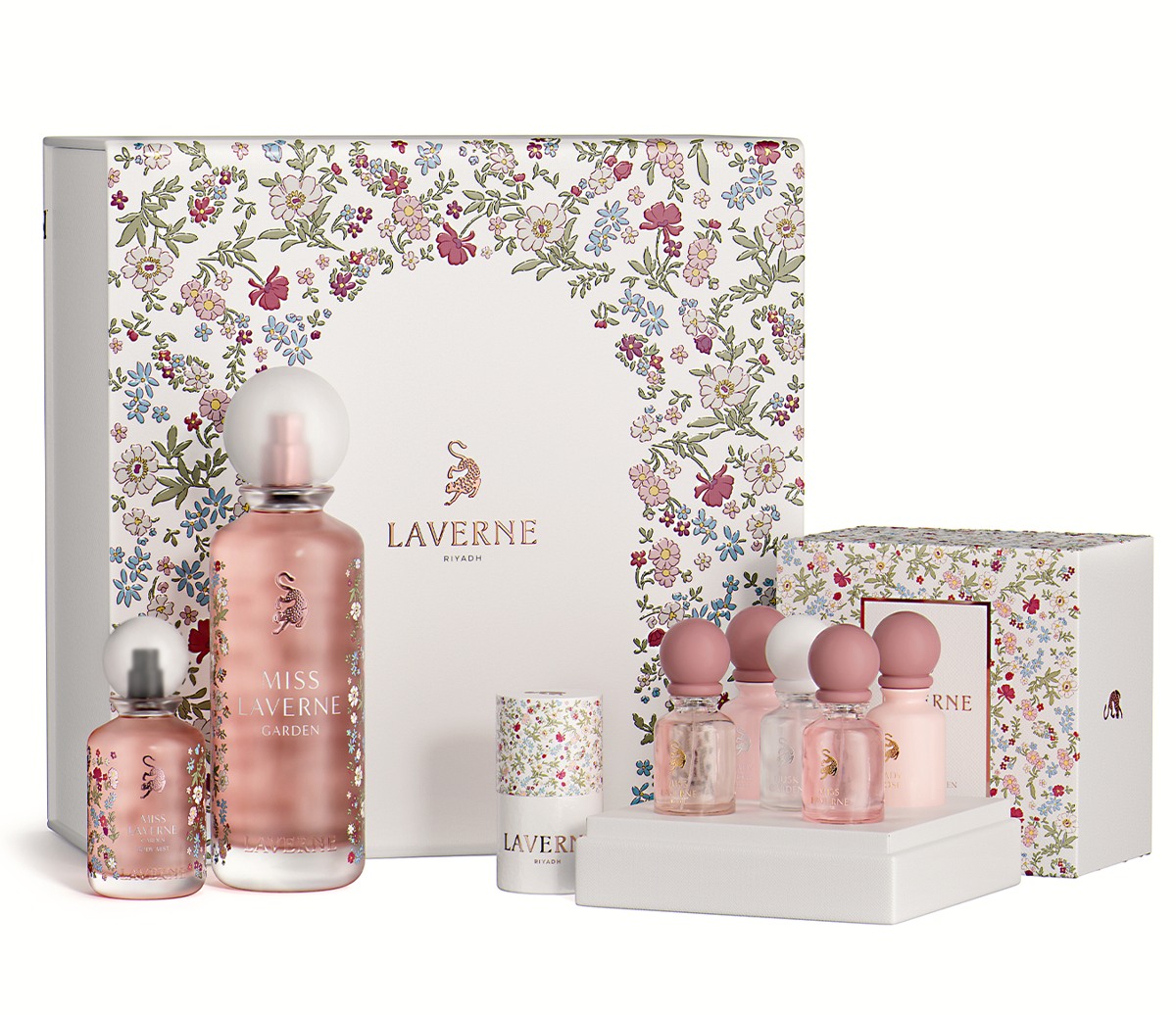 Laverne Riyadh Miss Laverne Garden – Set de perfumes – 200 ml + 50 ml + EDP 5 × 10 ml