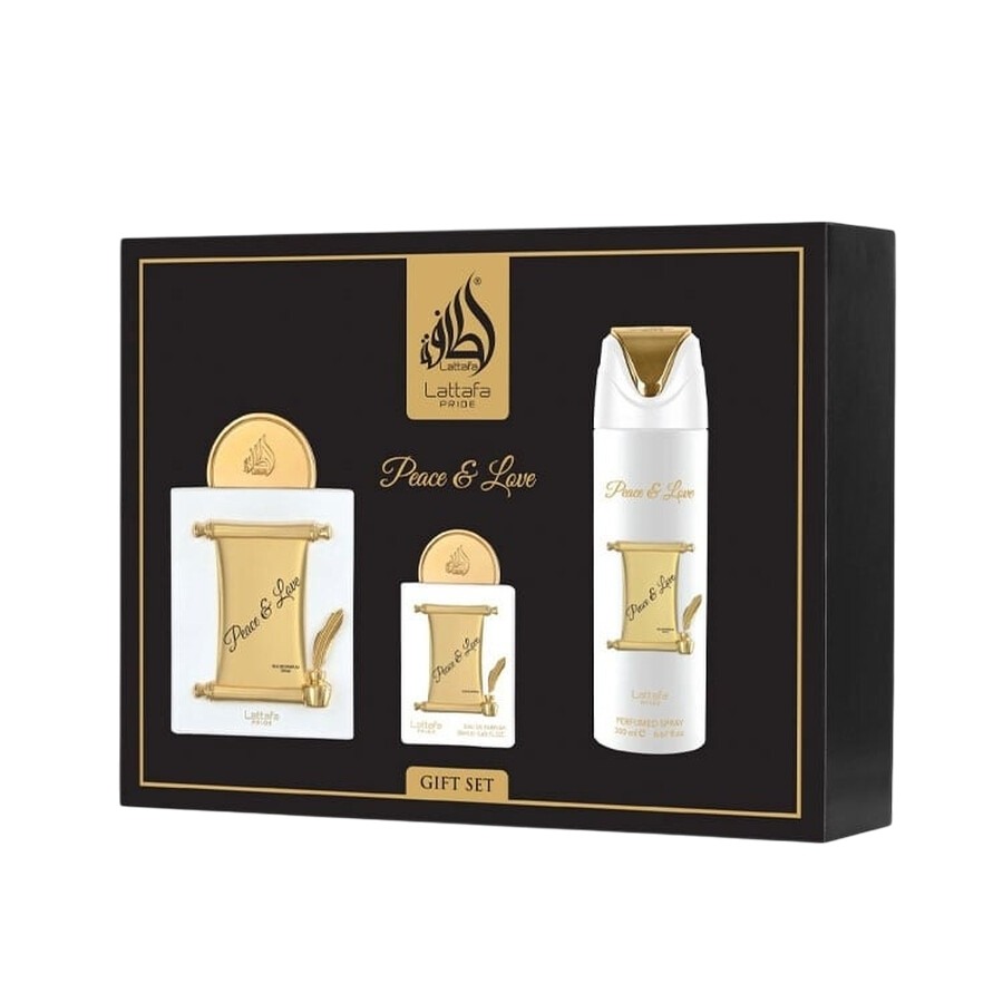 Lattafa Peace & Love – Set de perfumes – 100 ml EDP + 20 ml + Spray 200 ml