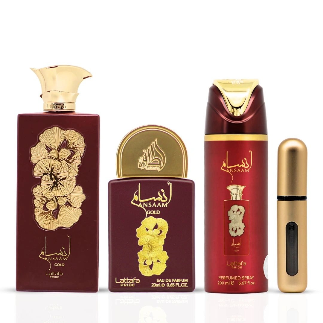 Lattafa Pride Ansaam Gold – Set de perfumes – 100 ml EDP + 20 ml + Spray 200 ml