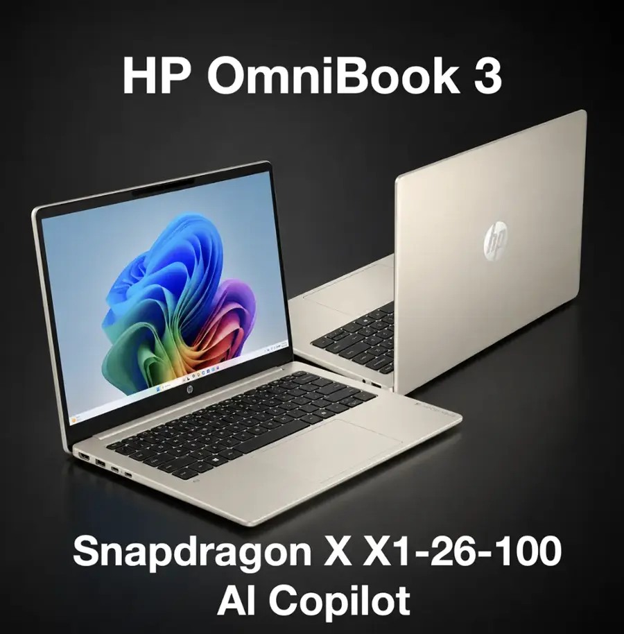 HP OmniBook 3 14-HZ0025DX Snapdragon X1-26-100 – Notebook – 512 GB / 16 GB RAM – Dorado